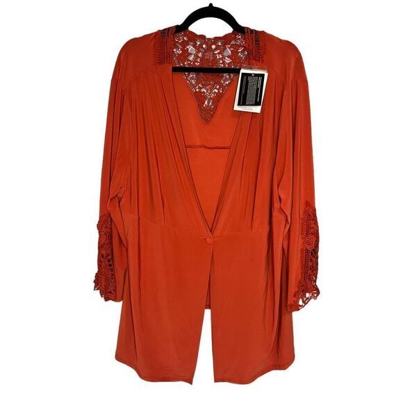 Antthony Originals Women’s 3X Kimono Cardigan Orange Button Front Crochet NEW - Picture 2 of 9